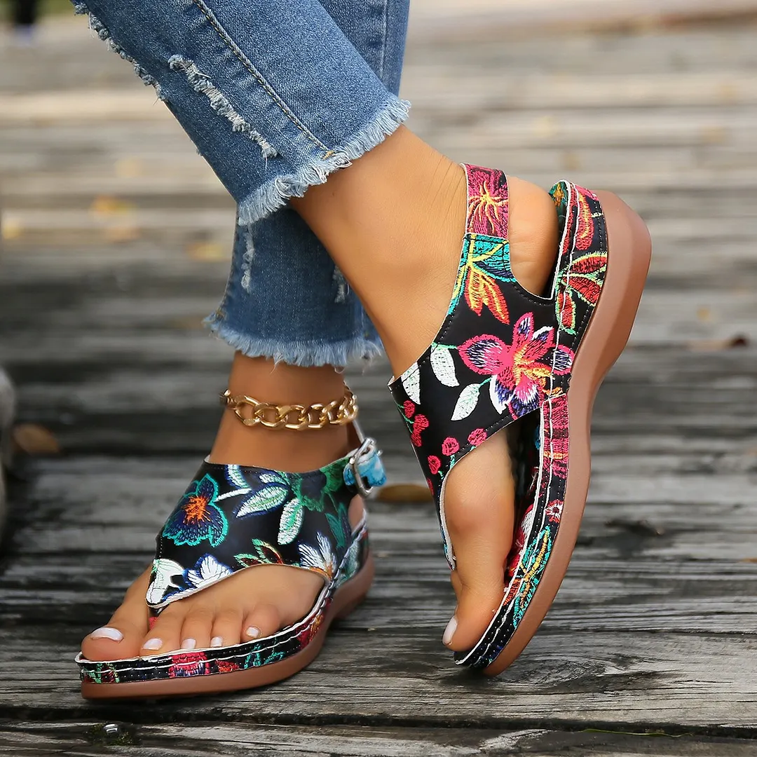 Yyvonne Word Sandals Women 20255 National Wind Embroidery Flowers After Buckle With Slopes And Sandals