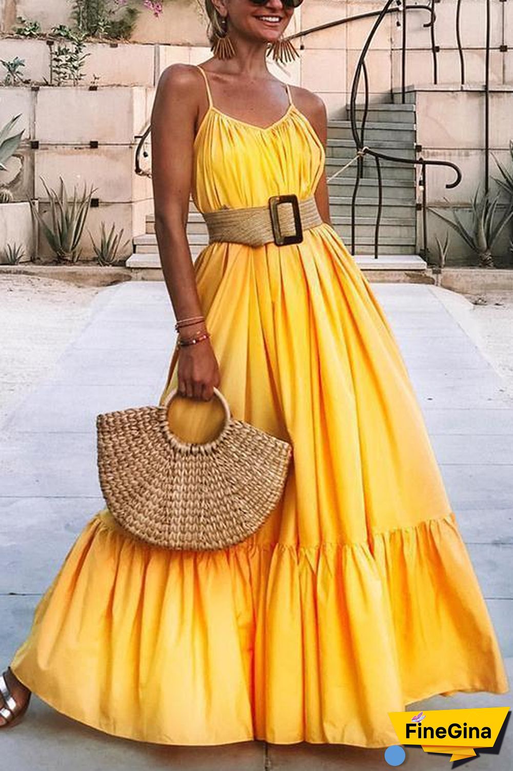 Ruffles Hem Slip Maxi Dress