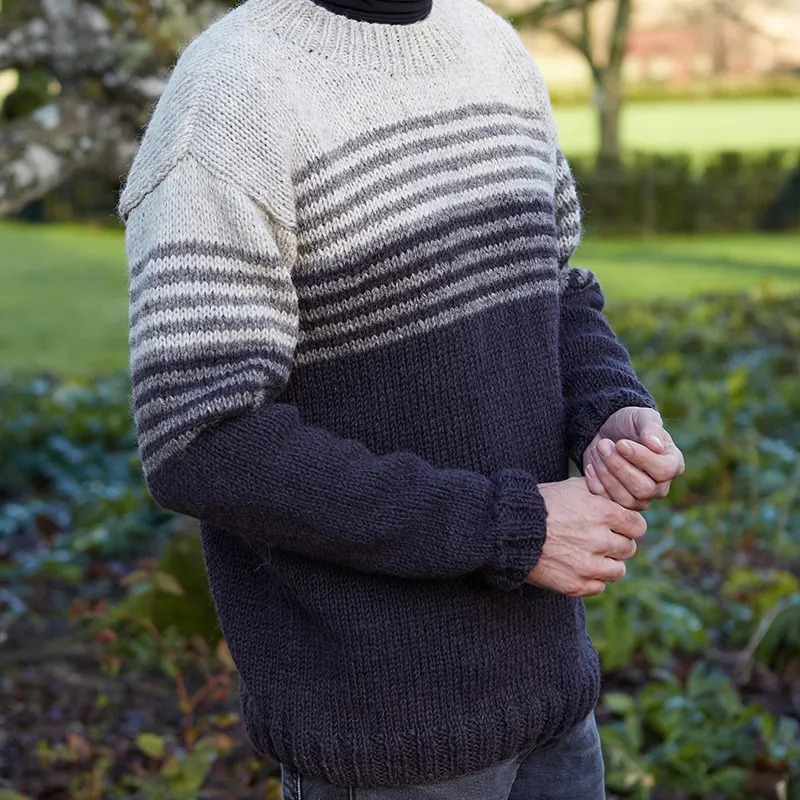 Vintage Warmth Striped Knit Jacquard Icelandic Crew Neck Sweater（Unisex ）
