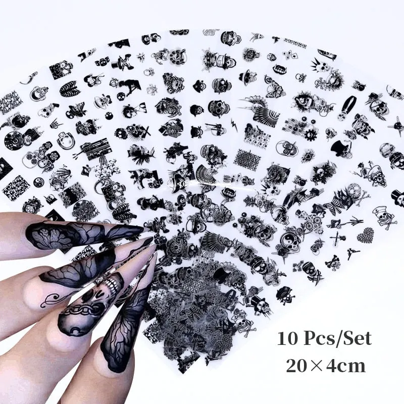 10Pcs/Bag Nail Art Transfer Foil Sticker Abstract Image Blue French Tip Wraps Adhesive Decals Nails Decoration Accessories-Nail Inspo