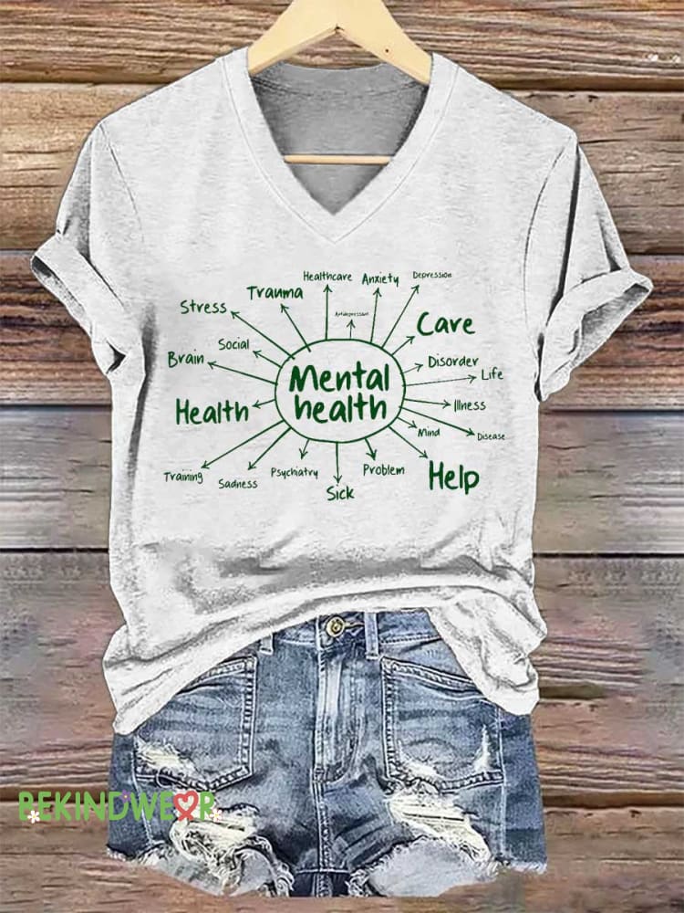Women&rsquo;s Mental Health Awareness V-neck Casual T-Shirt White / S