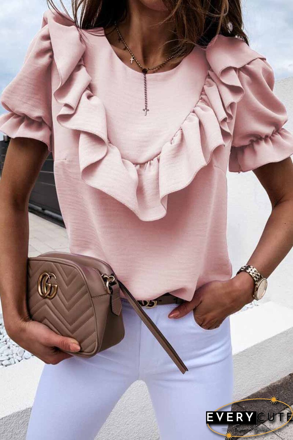 Ruffled Loose Short Sleeves Tops