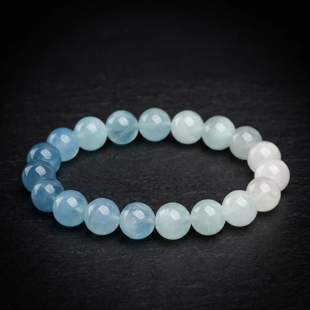 Azure Serenity | 7A Grade Natural Gradient Aquamarine Bracelet 7A Icy Gradient Blue-12~12.8mm (Approx. 17 Beads)