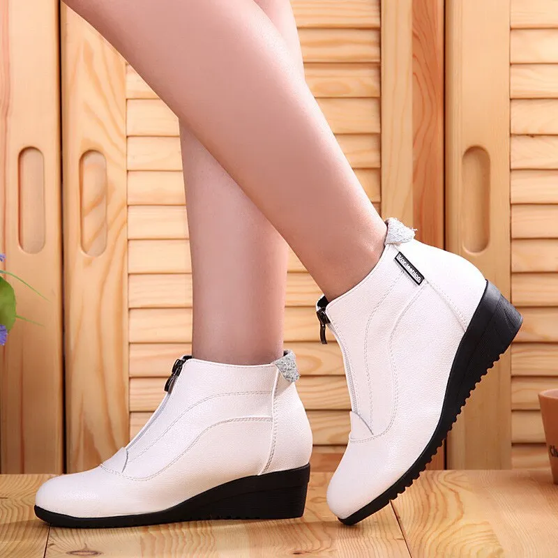 Women Boots Soft Leather Autumn Winter Shoes Woman Plus Size 42 Wedges Heels Botas Mujer Casual Ankle Boots Woman Booties Female