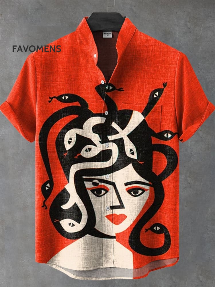 Medusa Art Print Casual 100% Cotton Shirt Multicolor / S