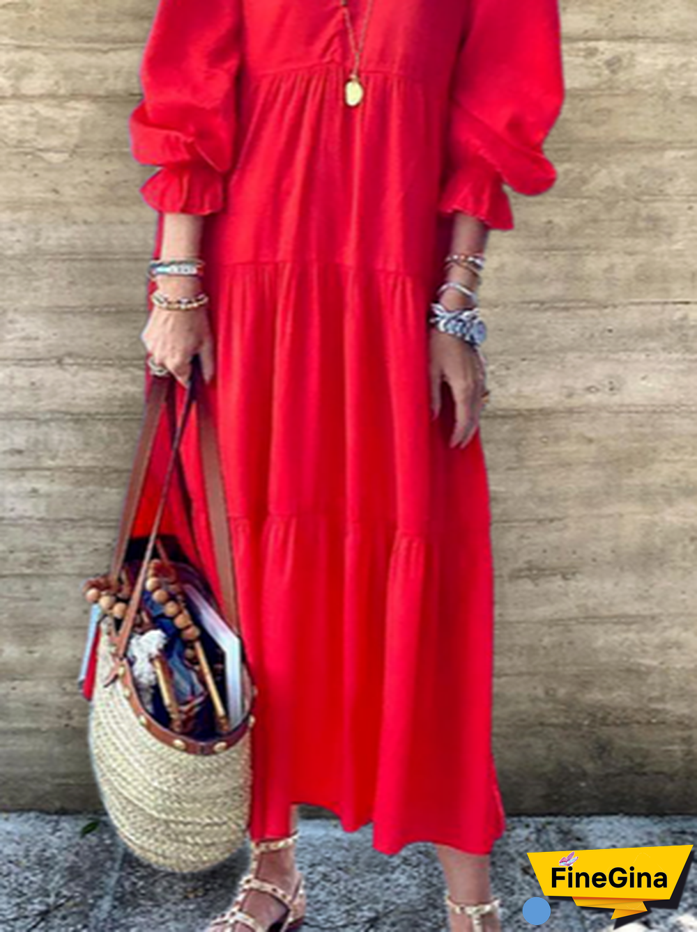 Plus size V Neck Plain Casual Dresses