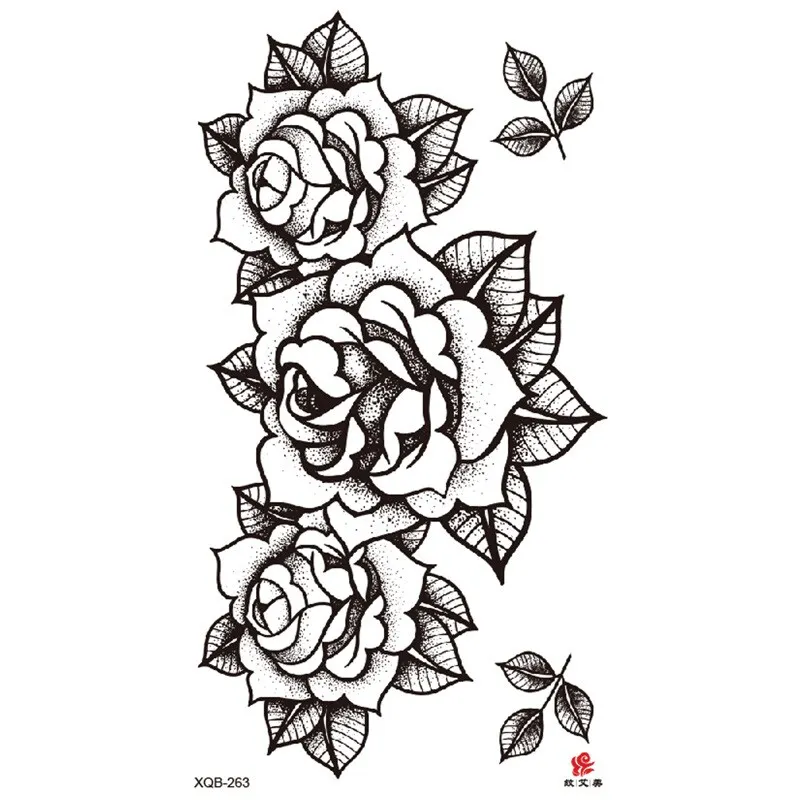 Sdrawing Temporary Sleeve Tatooo Stickers Tiger Lion Elephant Rose Flowertattoo Arm Body Art Fake Tatoo Male Female Black