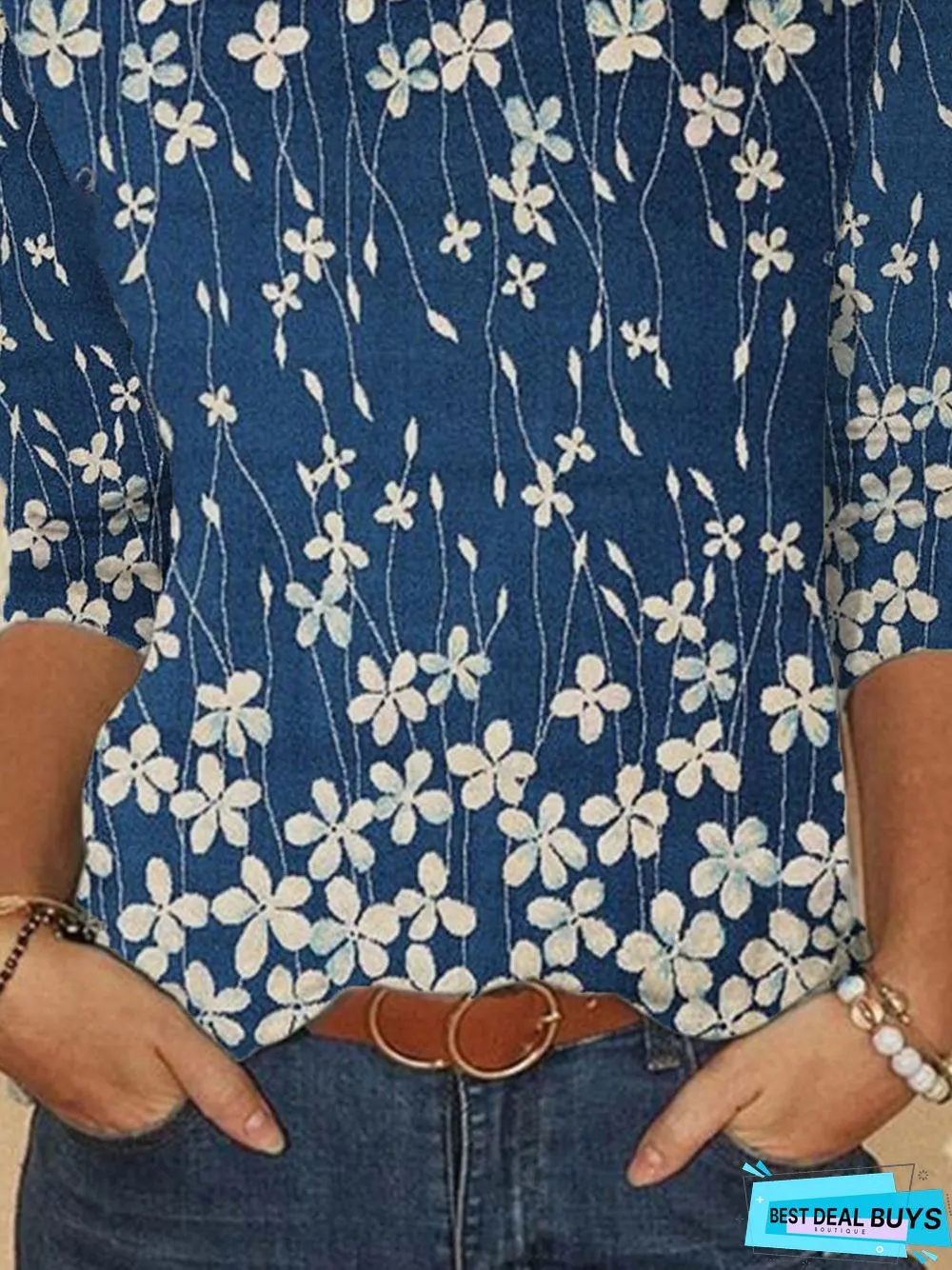 Floral Casual Crew Neck Long Sleeve T-Shirt