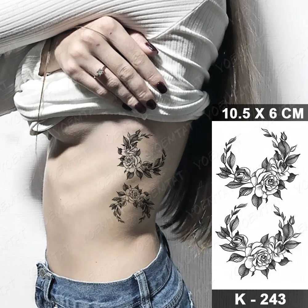 Waterproof Temporary Tattoo Sticker Black Point Line Sunflower Geometric Rose Flash Tatoo Fake Tatto For Body Art Women Men