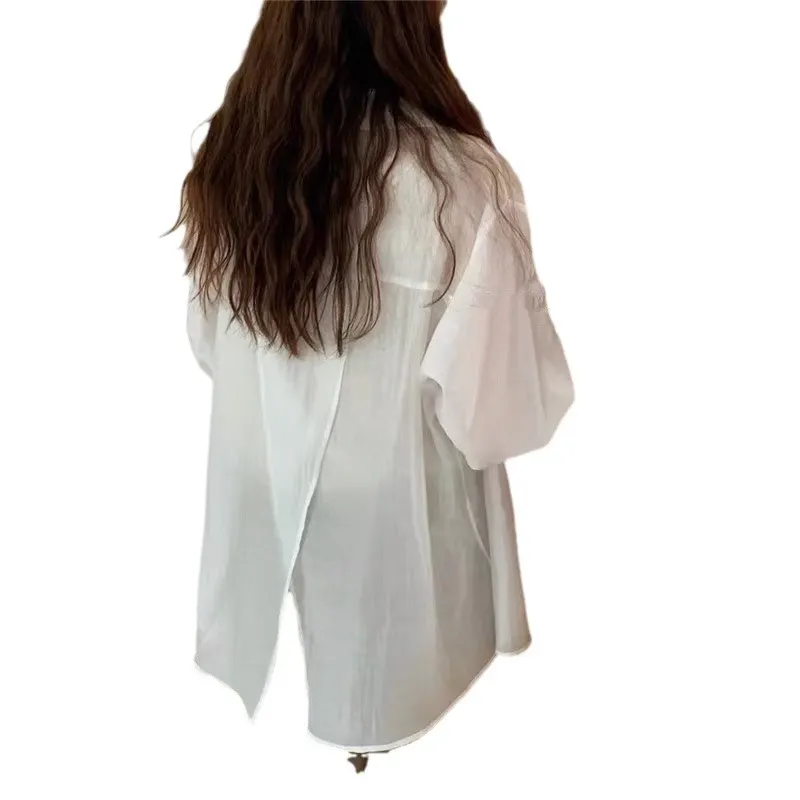 Brownm Brownm Sense Behind The Fork Long-Sleeved Shirt Women Loose Solid Color Wear Sunscreen Summer New Women