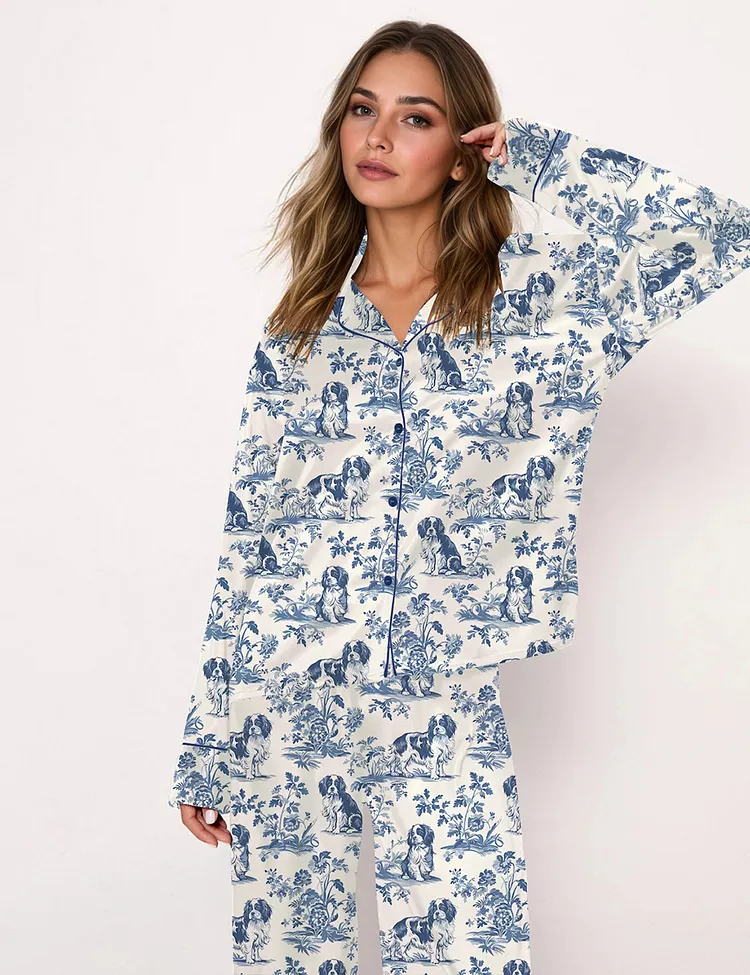 Women's Cavalier King Charles Spaniel French Dog Lover Long Sleeve Pajama Set