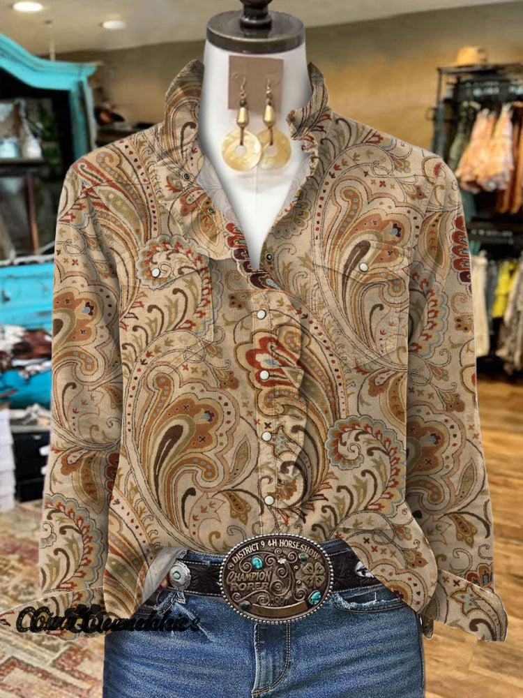 Women&rsquo;s Vintage Print Casual Long Sleeve Comfortable Cotton Shirt Multicolor / S