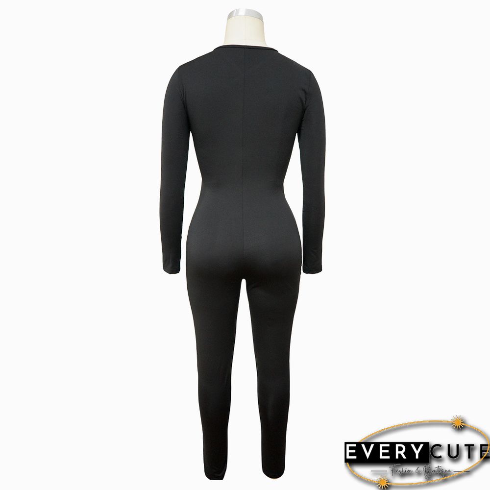 Autumn And Winter New Sexy Cross Tie Solid Color Jumpsuit
