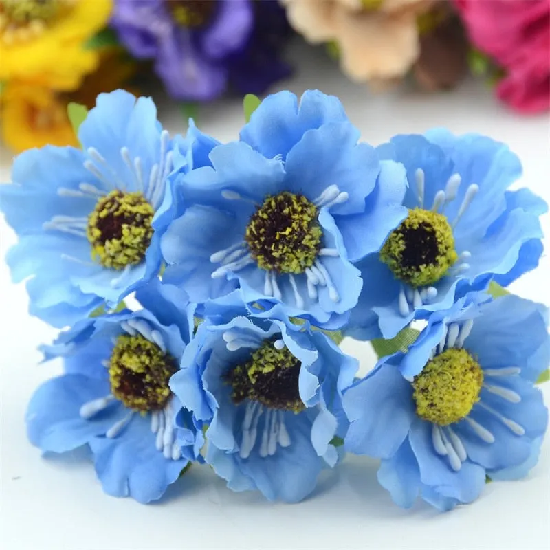 6pcs/lot Real Touch Hight Small Grade Artificial Poppy Bouquet Wedding Silk Rose Flowers For DIY Wedding Wreath Decoration