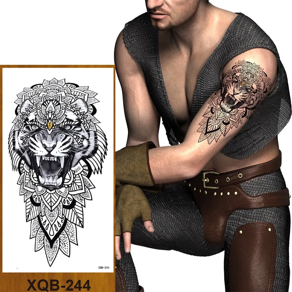 Temporary Tattoo Stickers Snake Bear Owl Fox Mermaid Tiger Wolf Lion King Men Women Girl Arm Body Chest Fake Body Leg Art Tatoo