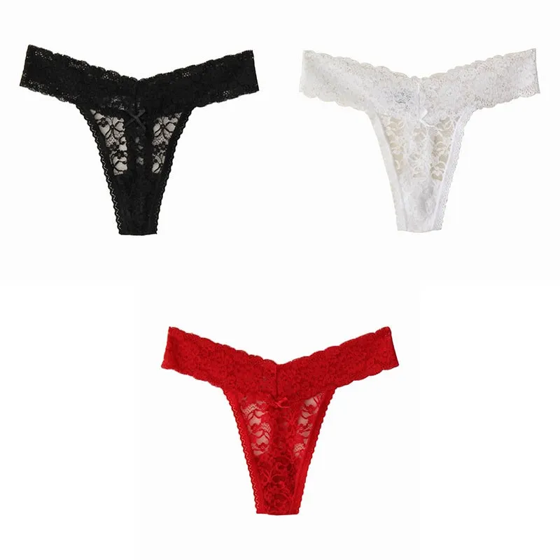 BANNIROU New Woman Underwear Sexy Lace Underwear Woman Hot Sale Low Waist Soft Female Panties New Plus Size Thongs Lace 3 Pieces