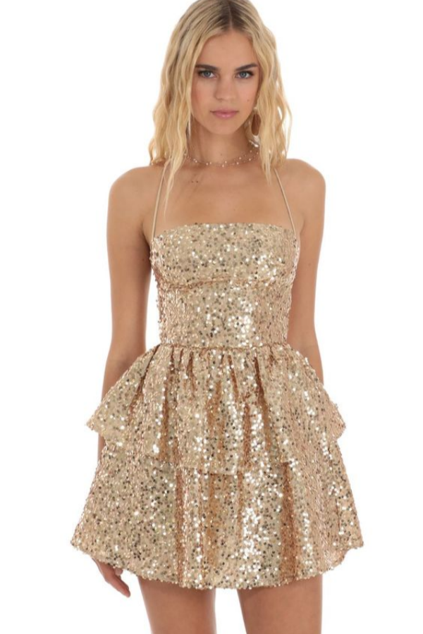 short gold sequin homecoming dresses Gold Sequin One-Sleeve Short Homecoming Dress – Modsele main image 1