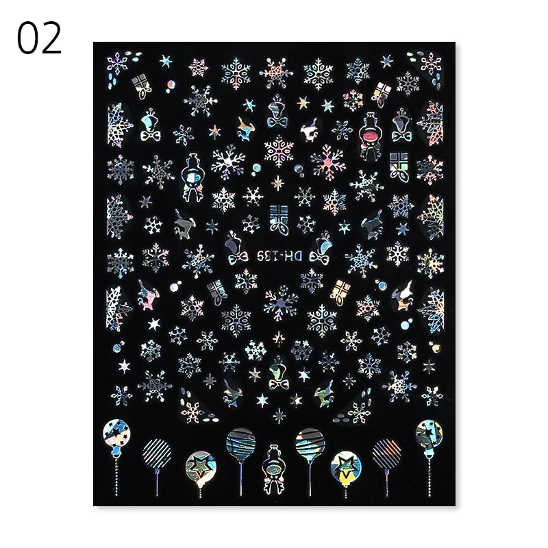 Sliver Bronzing 3D Christmas Nail Art Decoration Sticker Sparkly White Colorful Glitter Geometry Snowflake Winter Slider Foil