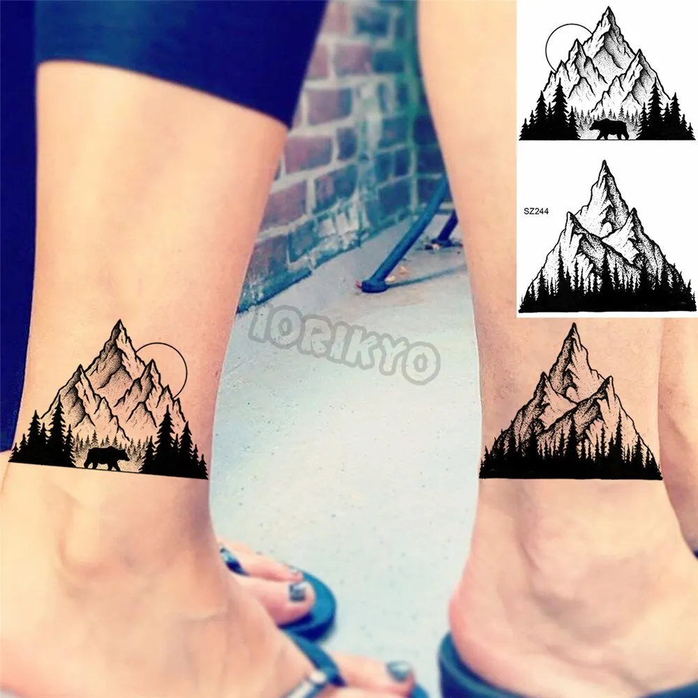 Black Dandelion With Creative Tattoos For Women Men Realistic Sea Wave Mountain Lavender Fake Tattoo Sticker Arm Leg Tatoos 3D