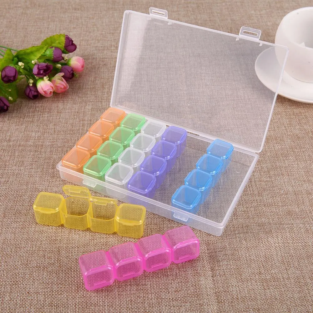 28 Grids Plastic Storage Box Nail Rhinestone Jewelry Display Case(Colorful)