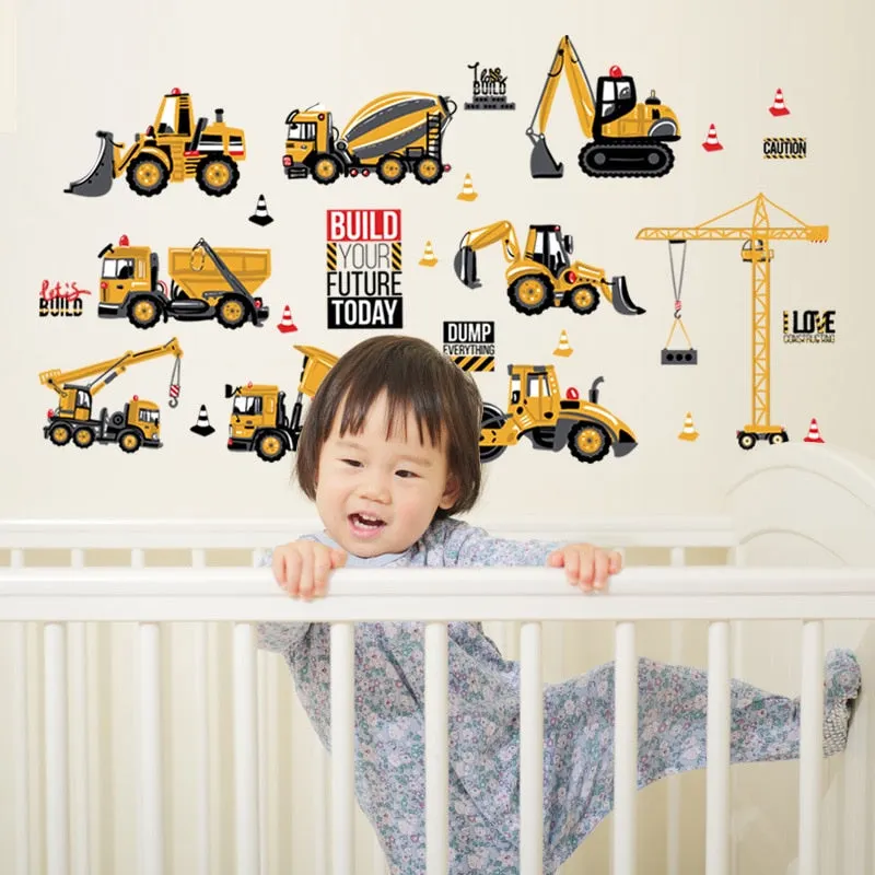 Cartoon Tractor Wall Stickers DIY Cars Wall Art Decal Decoration for Kids Rooms Boys Girls Children Bedroom Home Decor