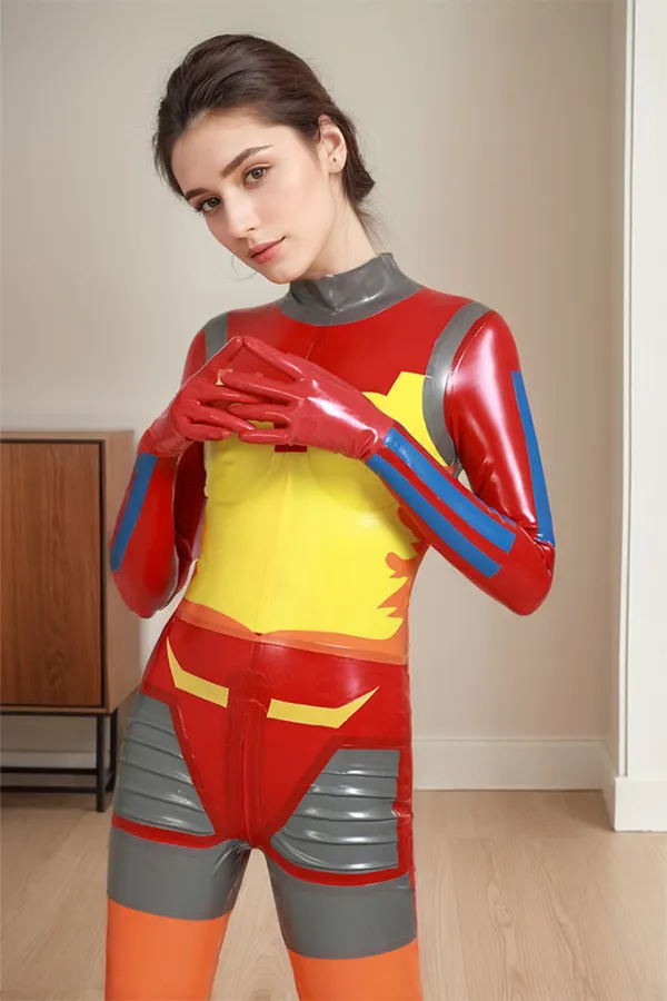 Women Latex Catsuits Red Anime Style Catsuit Mecha Vanguard Red & Yellow Anime cosplay