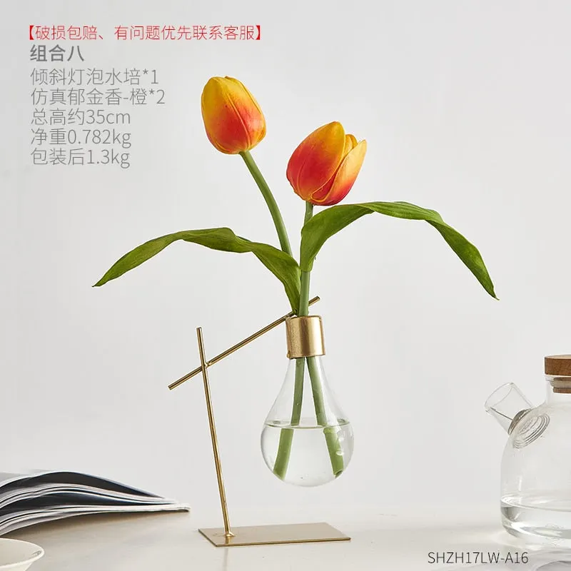 Nordic Decoration Home Transparent Hydroponic Vase Home Decoration Accessories Modern Gold Vase Terrarium Vases for Flower