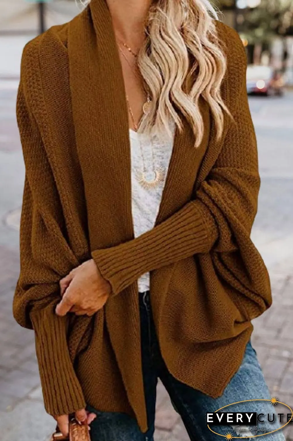 Fashion Bat Sleeve Knitted Cardigan