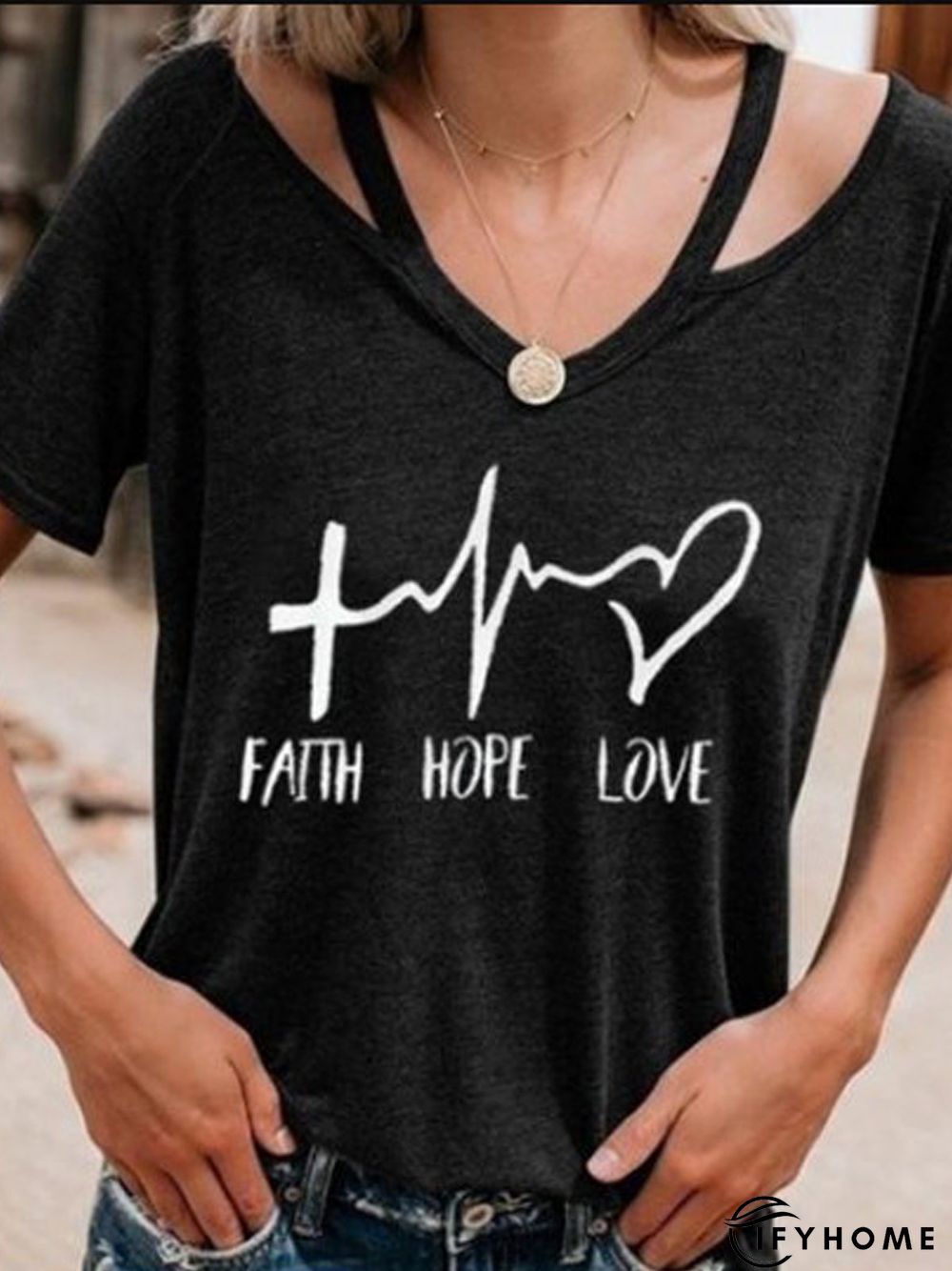 Short Sleeve V Neck Cotton Casual T-shirt | IFYHOME