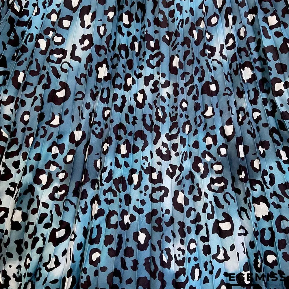 Long Sleeve Printed V-neck Pleated Dress | EGEMISS
