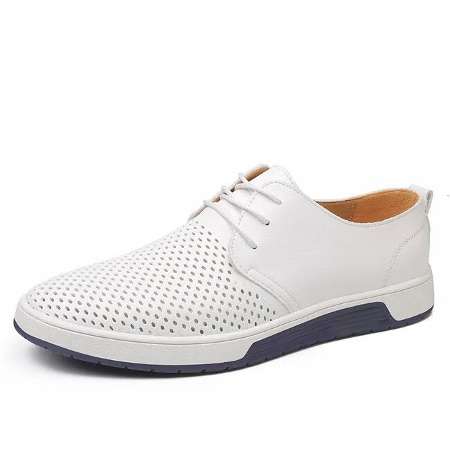 MIXIDELAI New Summer Breathable Holes Soft Male Casual Leather Shoes Adult Luxury Brand Flat Footwear Comfortable Shoes For Men