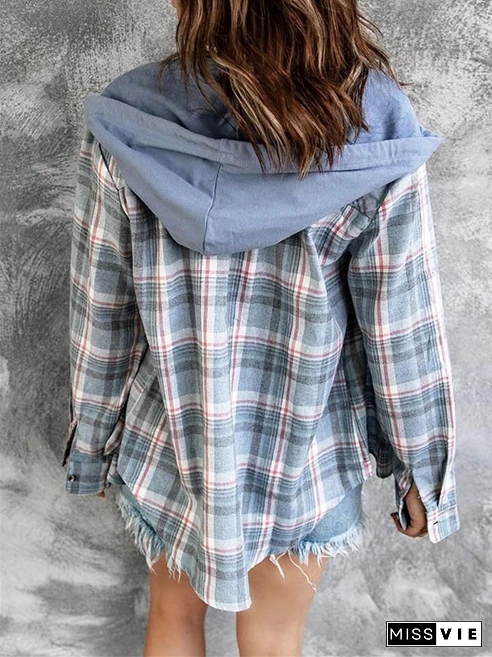 Oversizd Fit Button Up Hoodies Casual Multi Colored Hooded Flannel Shirt