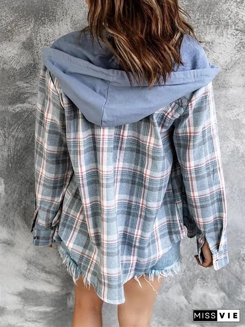 Oversizd Fit Button Up Hoodies Casual Multi Colored Hooded Flannel Shirt