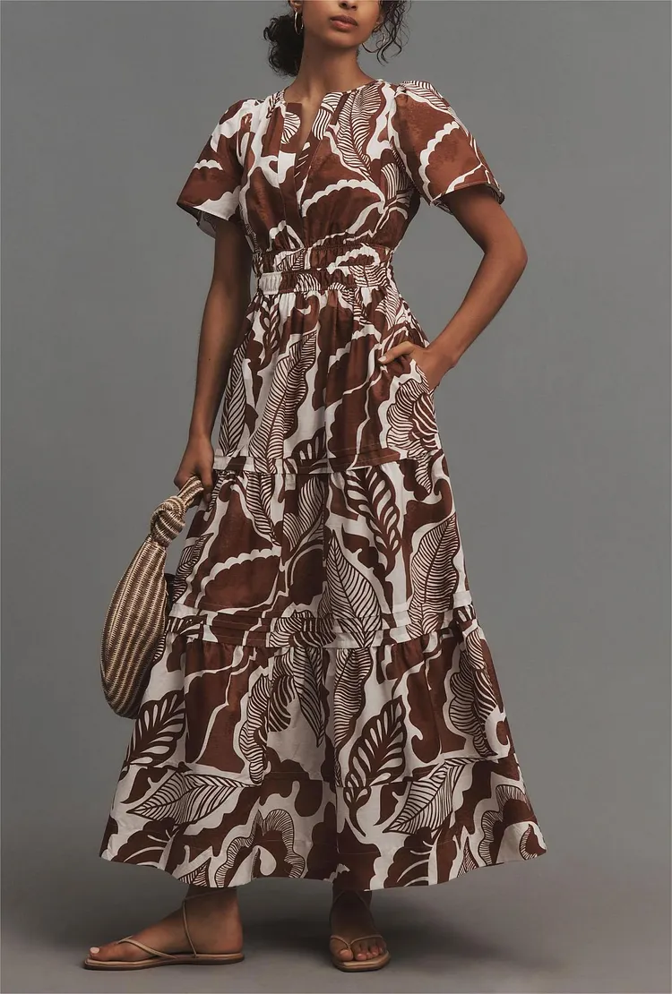 Brown Leaf Maxi Dress