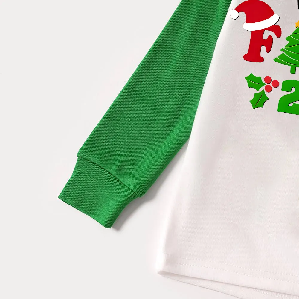 Christmas We are Family 2024 Letter Print Green & Black Plaid Family Matching Pajamas With Dog
