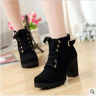 Comemore Women's Heeled Ankle Boots Ladies Autumn Winter Women Shoes High Heels 8.5cm Female Boot Botas De Mujer Plus Size 41 42