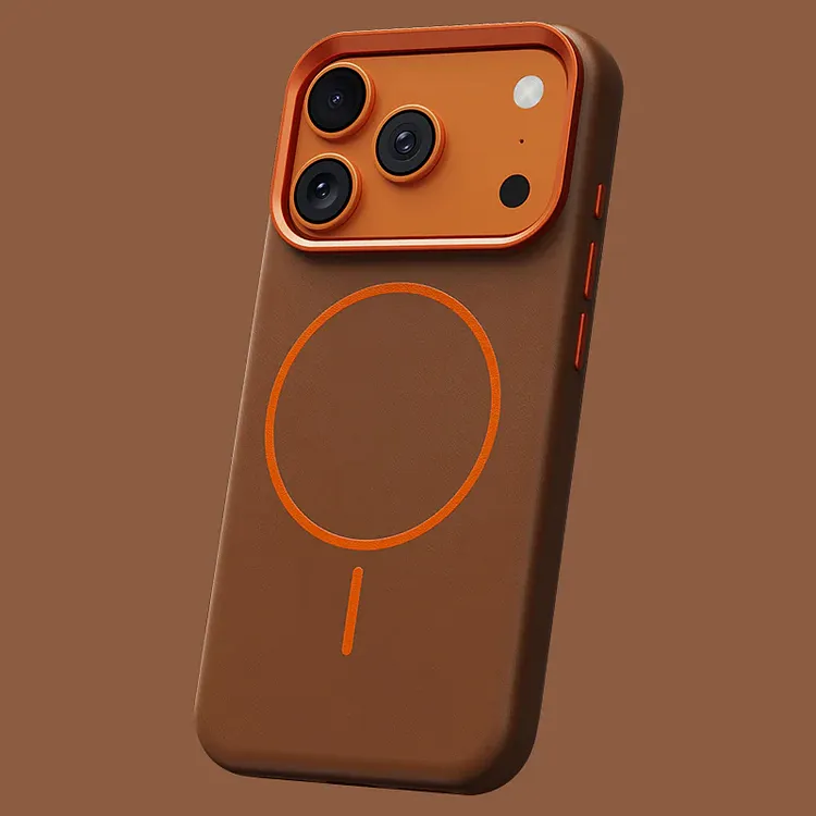Leather Magnetic Metal Frame Lens Protection Basic Case For iPhone
