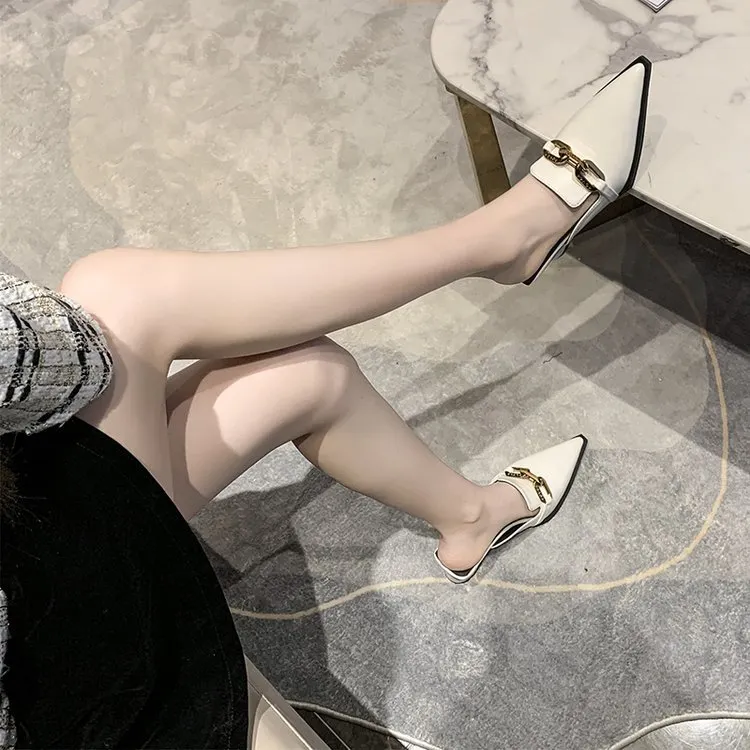 Churchf Churchf Cool Slippers Female Summer New French Chain Fashion With A Thick Heel Head Half Slippers High Heel Muller Shoes