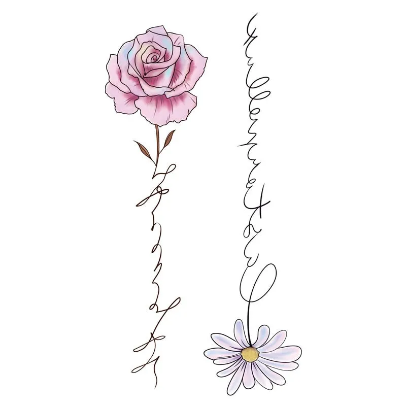 Waterproof Black Temporary Tattoo Stickers Men Women Rose Feather ankle Body Art Water Transfer Tattoos Arm Waist Finger Tatoo