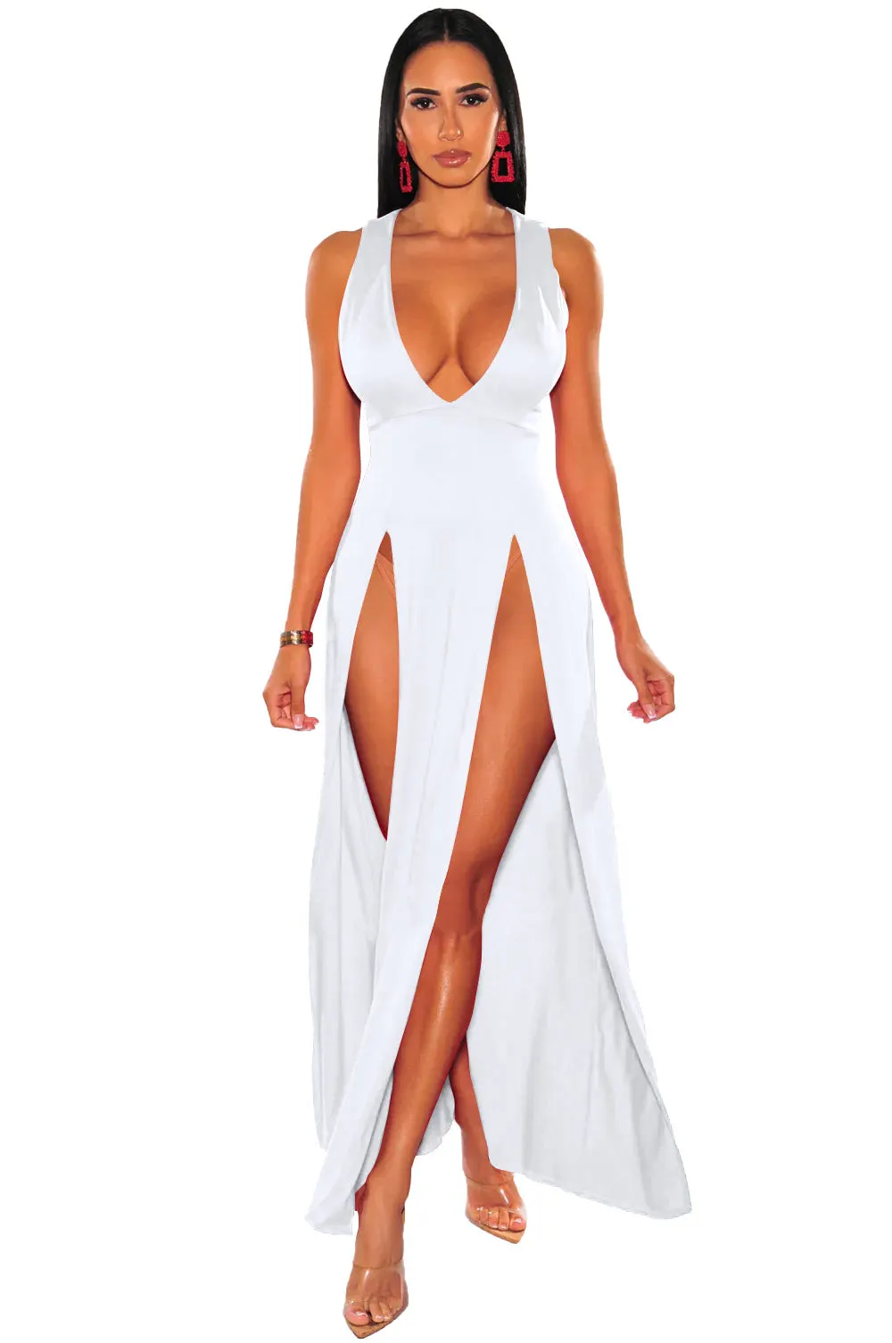 Brownm Summer Long Deep V Split Multi-color Dresses