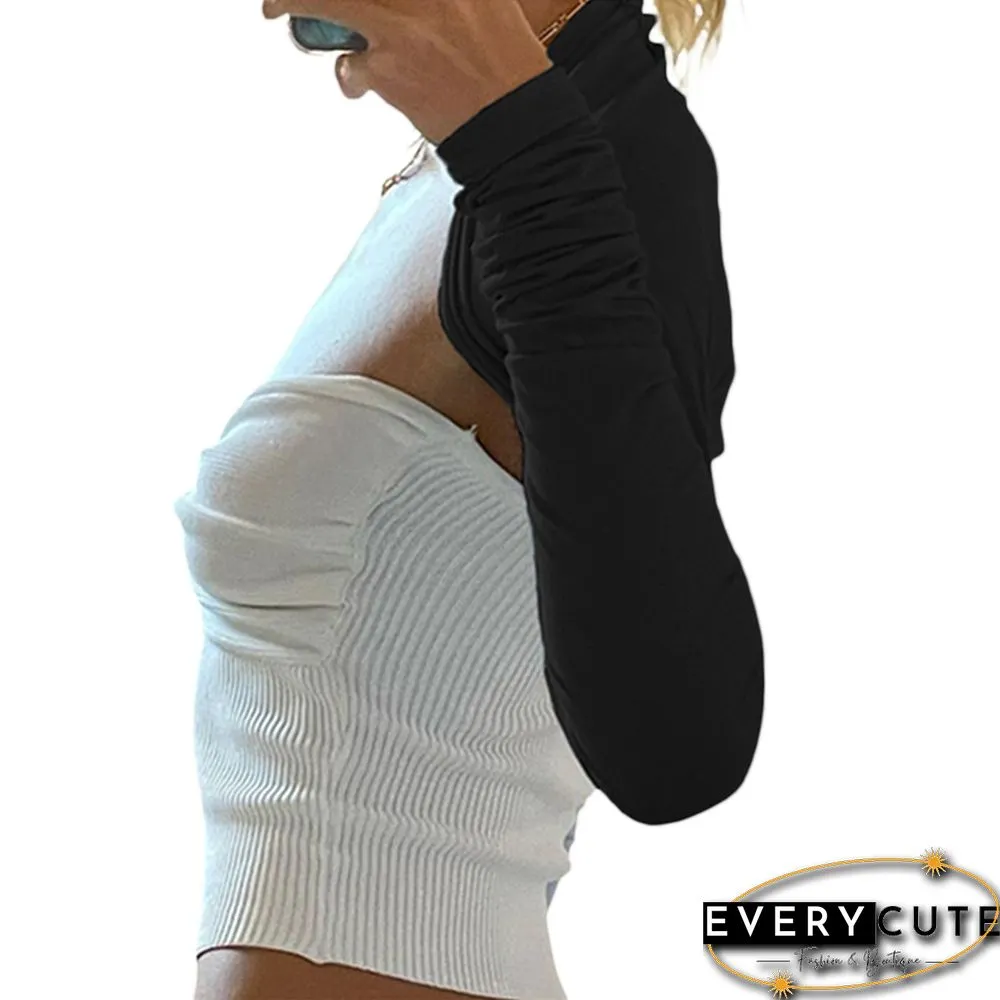 Shrug Crop Top For Women Aesthetic Black Long Sleeve Cardigan T Shirt Y2k Grunge Clothes Basic Party Streetwear