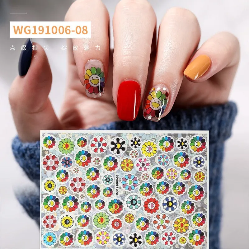 New Style Cartoon Nail Stickers Decals Neon Light Flamingo Teddy Bear Pattern Self Adhesive Nail Art DIY Manicure Decorations-Nail Inspo