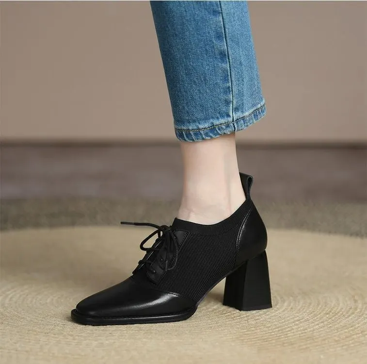 Yyvonne British Wind High Heel Deep Mouth Single Shoes Women In The Autumn Of 2025 New Retro Fashion Coarse Lace Leather Shoes