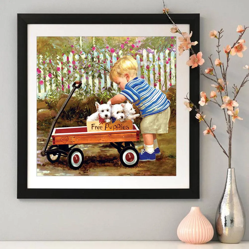 Diamond Painting - Full Round Drill - Little Boy Car(30*30cm)