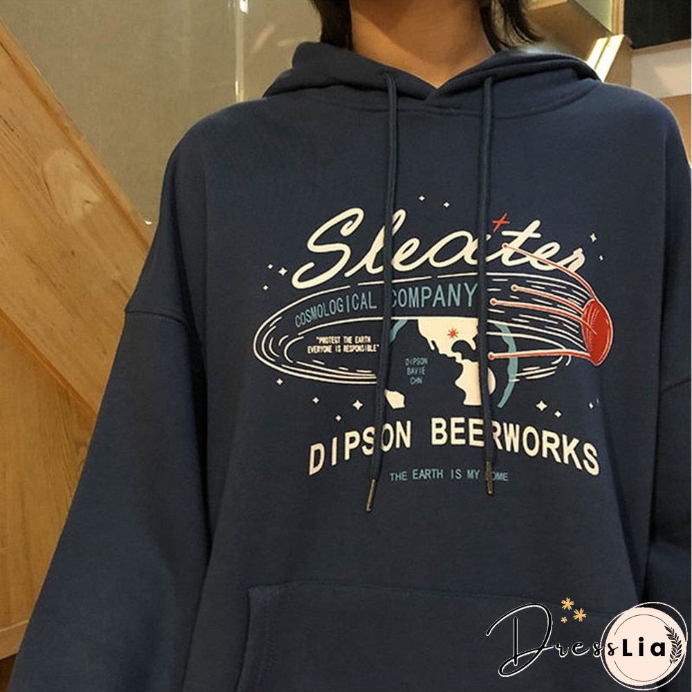 Harajuku Letter Print Hoodies Sweatshirt Spring Autumn Vintage Clothes for Women Korean Style Loose Streetwear Female Pullover