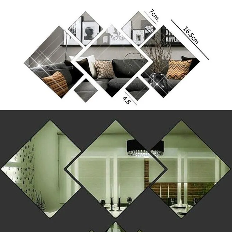 7pcsNew Diamond Acrylic Wall Sticker Mirror Irregular Mirror Vanity Mirror Living Room Decoration Decorative Mirrors Full Mirror