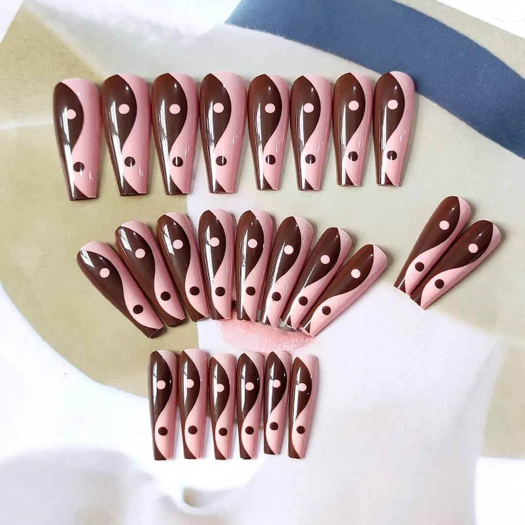 Coffin Fake Nails Detachable Black White French False Nails Press On Nails Long Fingernail Decal Faux Ballerina Nail Art Tips
