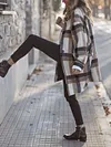 Fashion Color-Block Plaid Long Sleeves Lapel Collar Coat