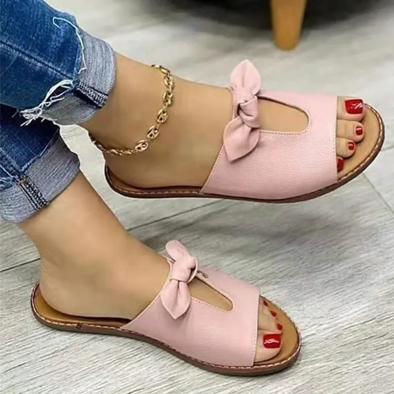 Fashion Women Sandals Shoes Open Toe Vintage Summer Beach Shoes Women Casual Slipper Women Cute Butterfly-Knot Zapatillas Muje