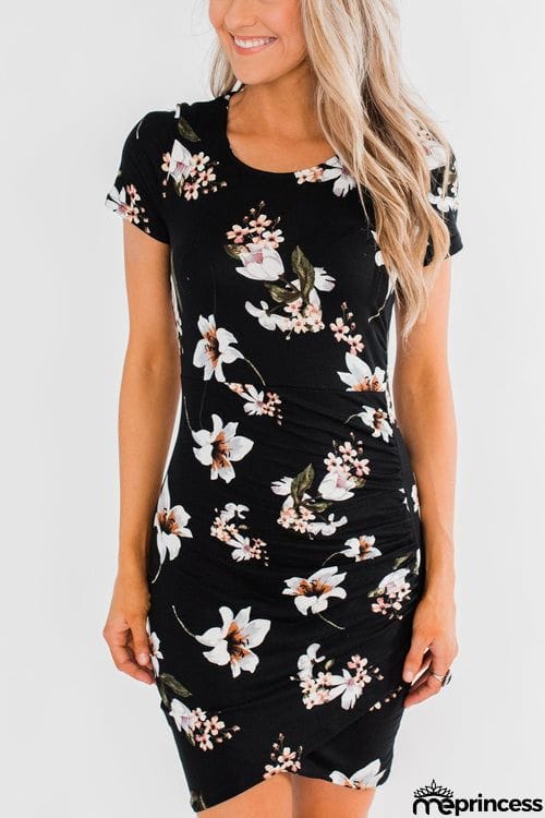 Fashion O Neck Printed Short Sleeve Dress